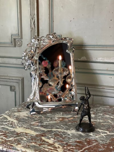 Silvered Bronze Table Mirror, Art Nouveau circa 1900