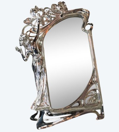 Silvered Bronze Table Mirror, Art Nouveau circa 1900