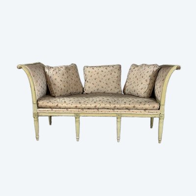 Banquette Directoire En Bois Sculpté Et Laqué En Camaïeu De Vert, Fin Du XVIIIème Siècle