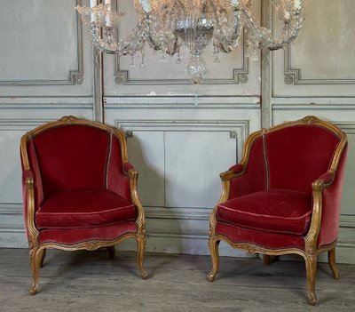 Paire De Bergères En Bois Sculpté De Style Louis XV