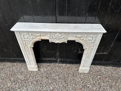 Kamin Aus Weißem Carrara-Marmor Um 1880