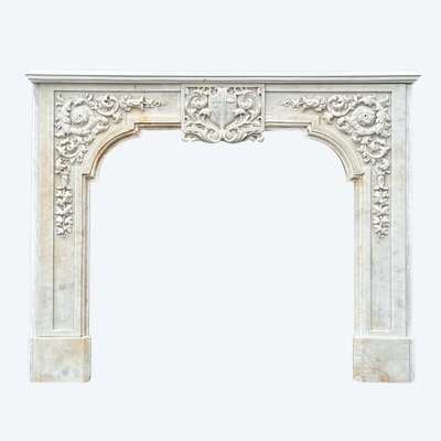 Kamin Aus Weißem Carrara-Marmor Um 1880