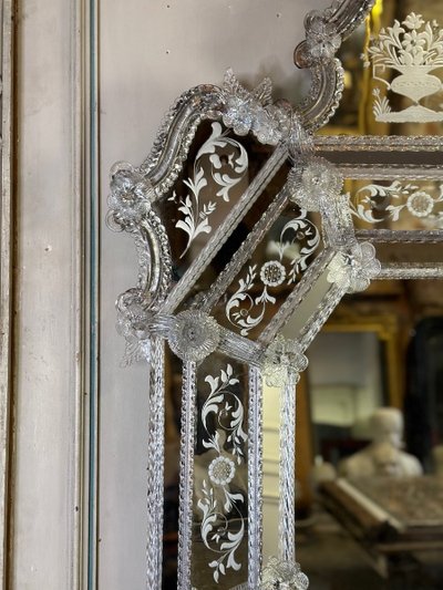 Important Miroir Vénitien En Verre De Murano Incolore, Vers 1880
