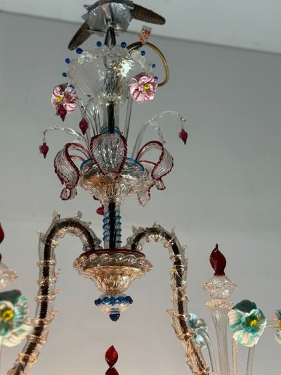 Rezzonico Murano Glass Venetian Chandelier, Multicolored, 10 Light Arms
