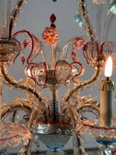 Rezzonico Murano Glass Venetian Chandelier, Multicolored, 10 Light Arms