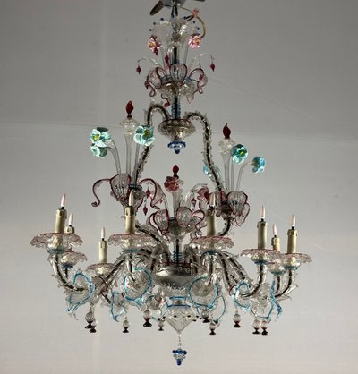 Rezzonico Murano Glass Venetian Chandelier, Multicolored, 10 Light Arms
