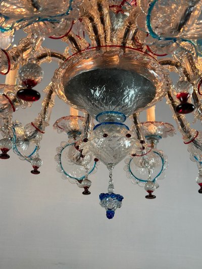 Rezzonico Murano Glass Venetian Chandelier, Multicolored, 10 Light Arms