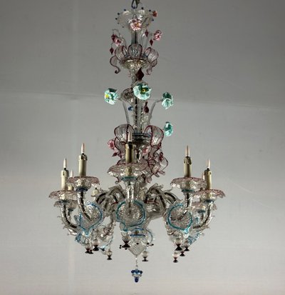 Rezzonico Murano Glass Venetian Chandelier, Multicolored, 10 Light Arms