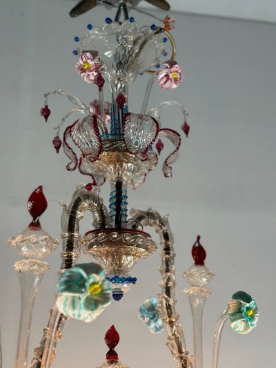 Rezzonico Murano Glass Venetian Chandelier, Multicolored, 10 Light Arms