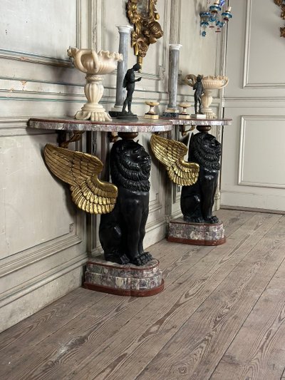 Coppia di console in marmo e bronzo Italia 1930 circa