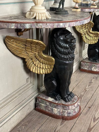 Coppia di console in marmo e bronzo Italia 1930 circa