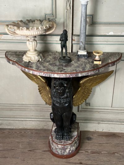 Coppia di console in marmo e bronzo Italia 1930 circa