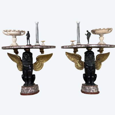 Coppia di console in marmo e bronzo Italia 1930 circa
