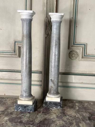 Pair De Colonnes En Marbre De Trois Couleurs, Grand Tour Circa 1880