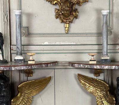Pair De Colonnes En Marbre De Trois Couleurs, Grand Tour Circa 1880