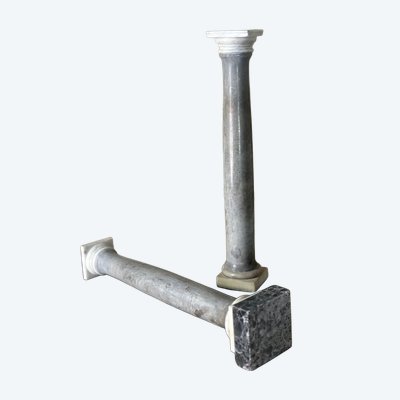Pair De Colonnes En Marbre De Trois Couleurs, Grand Tour Circa 1880