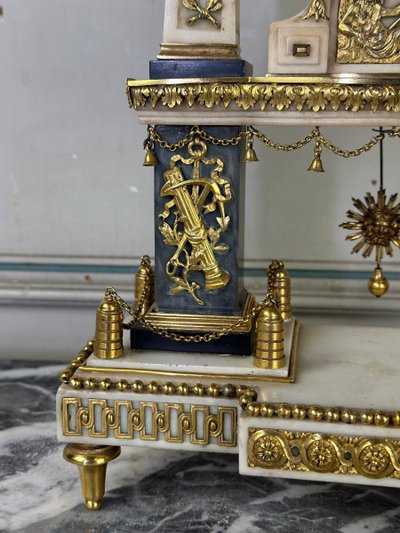 Louis XVI Portico Clock In Marble And Gilt Bronze, 18th Century
