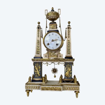 Louis XVI Portico Clock In Marble And Gilt Bronze, 18th Century