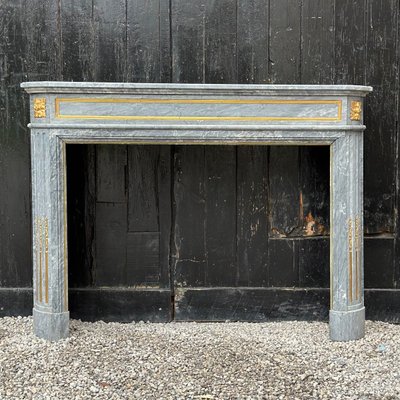 Cheminée Demi Lune De Style Louis XVI En Marbre Bleu Turquin Vers 1880