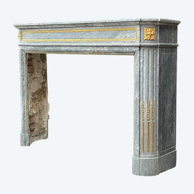 Cheminée Demi Lune De Style Louis XVI En Marbre Bleu Turquin Vers 1880