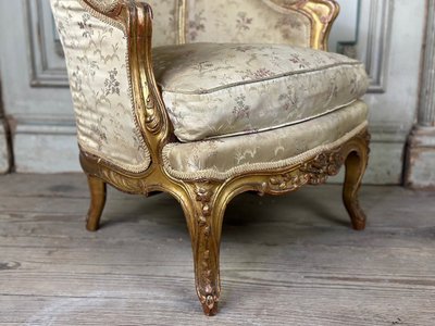Louis XV Style Child's Bergère Chair in Carved and Gilded Wood Circa 1880
