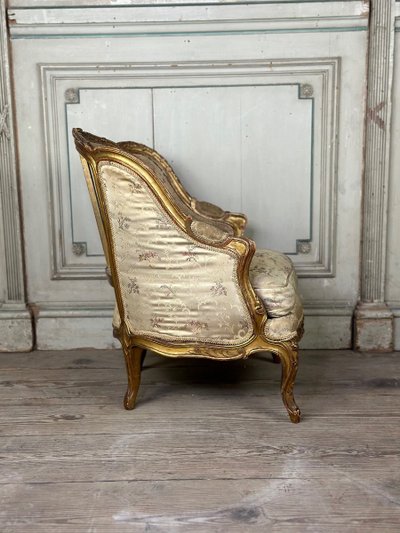 Louis XV Style Child's Bergère Chair in Carved and Gilded Wood Circa 1880