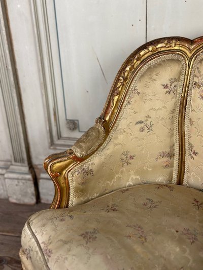 Louis XV Style Child's Bergère Chair in Carved and Gilded Wood Circa 1880