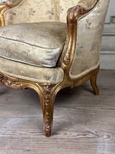 Louis XV Style Child's Bergère Chair in Carved and Gilded Wood Circa 1880