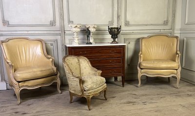 Louis XV Style Child's Bergère Chair in Carved and Gilded Wood Circa 1880