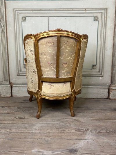 Louis XV Style Child's Bergère Chair in Carved and Gilded Wood Circa 1880