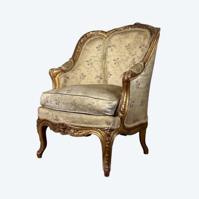 Louis XV Style Child's Bergère Chair in Carved and Gilded Wood Circa 1880