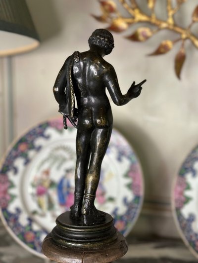 Narciso, bronzo antico su base di legno, 1880 circa