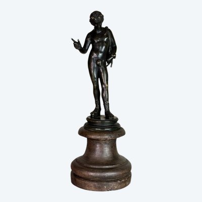 Narciso, bronzo antico su base di legno, 1880 circa