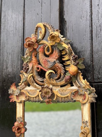Miroir En Bois Sculpté, Doré Et Polychromé, Venise Vers 1880