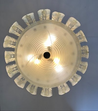Venetian Fountain Chandelier In Murano Glass Colorless Green 1940