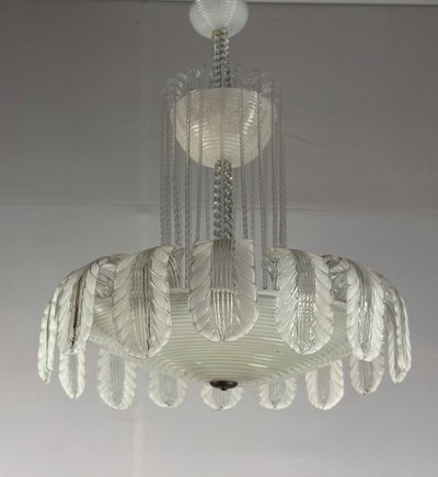 Venetian Fountain Chandelier In Murano Glass Colorless Green 1940