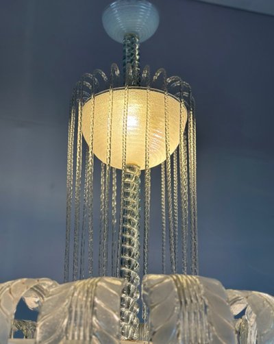 Venetian Fountain Chandelier In Murano Glass Colorless Green 1940