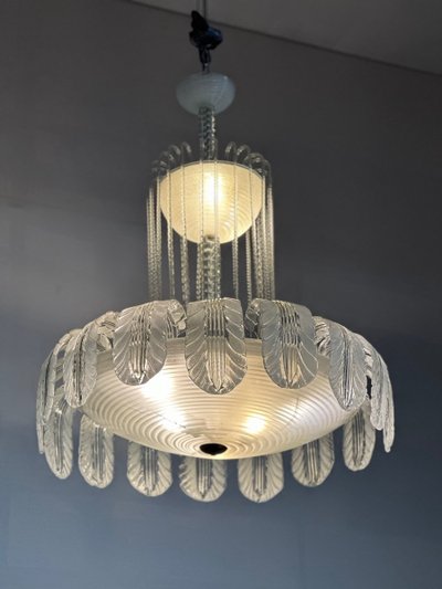 Venetian Fountain Chandelier In Murano Glass Colorless Green 1940
