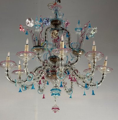 Rezzonico Venetian Chandelier In Multicolored Murano Glass Circa 1920