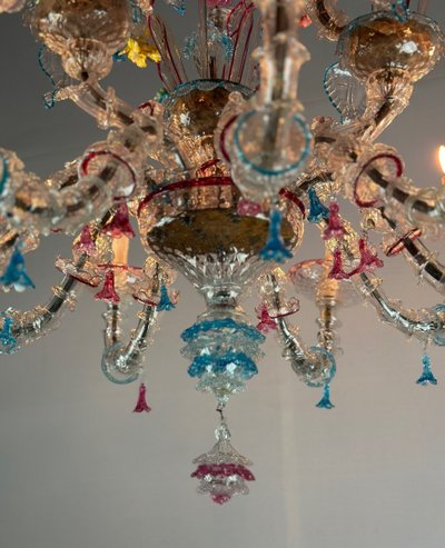 Rezzonico Venetian Chandelier In Multicolored Murano Glass Circa 1920