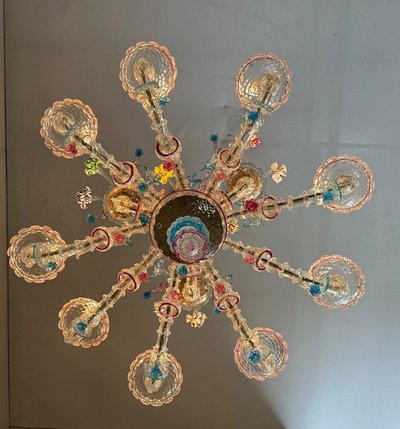 Rezzonico Venetian Chandelier In Multicolored Murano Glass Circa 1920