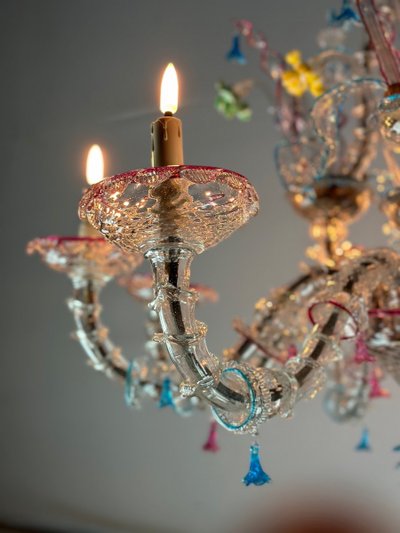 Rezzonico Venetian Chandelier In Multicolored Murano Glass Circa 1920
