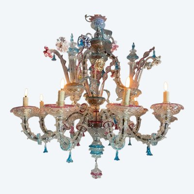 Rezzonico Venetian Chandelier In Multicolored Murano Glass Circa 1920