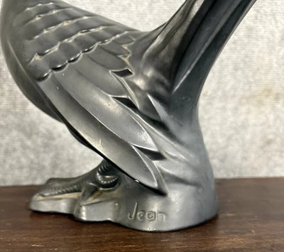 Black lacquered ceramic from the Art Deco period: bird signed Jean