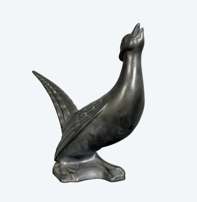 Black lacquered ceramic from the Art Deco period: bird signed Jean