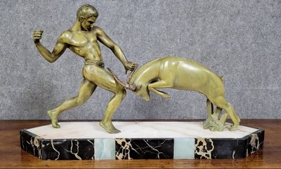 KOWAS : Grand groupe en régule patiné vert, époque Art déco