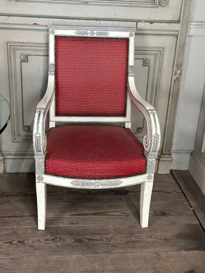 Paire De Fauteuils Empire, Patine Deux Tons Récente, XIXème Siècle