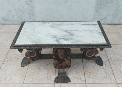 Jean-Maurice ROTHSCHILD (1902-1999) Table basse en fer forgé et marbre 1950