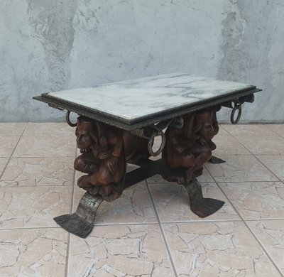Jean-Maurice ROTHSCHILD (1902-1999) Table basse en fer forgé et marbre 1950