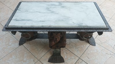 Jean-Maurice ROTHSCHILD (1902-1999) Table basse en fer forgé et marbre 1950